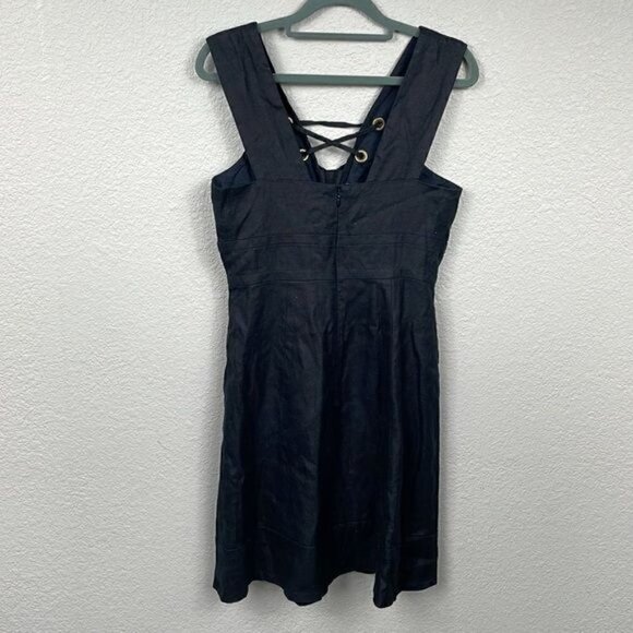 J Crew Linen Lace Up Tie Black Mini Dress Sleeveless V Neck LBD Sz 4 - Picture 3 of 12